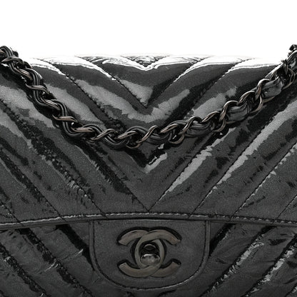 Chanel Patent Crumpled Calfskin Chevron Quilted Mini Rectangular Flap So Black 8 of 10