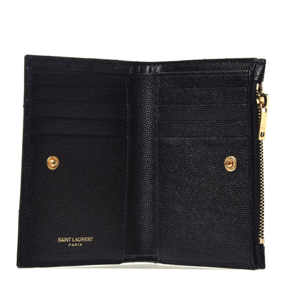 Saint Laurent Grain De Poudre Matelasse Chevron Monogram Zipped Two-Part Wallet Black 5 of 7