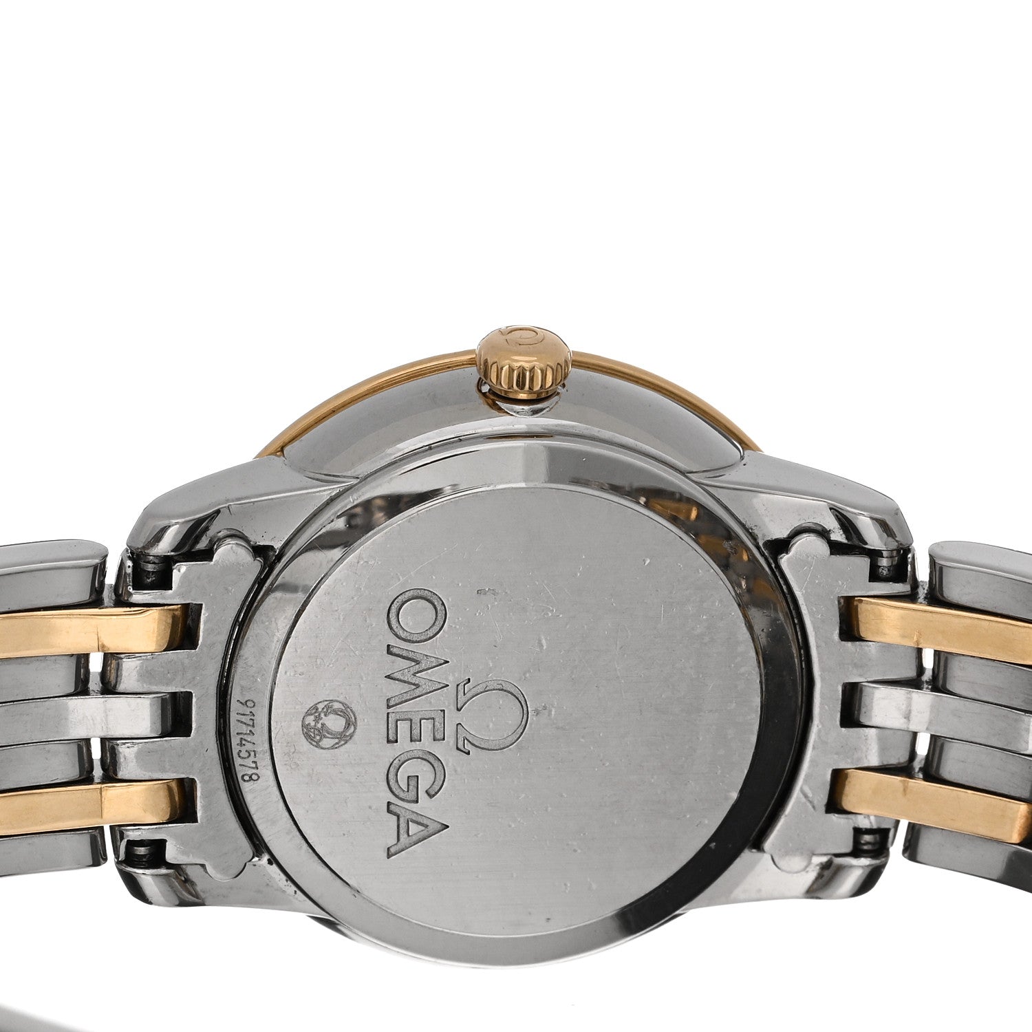 Omega Stainless Steel 18K Yellow Gold Diamond Mother of Pearl 24mm De Ville Prestige Quartz Watch 424.20.24.60.55.001 4 of 5