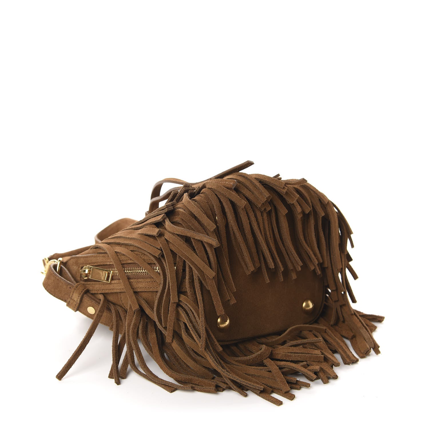 Saint Laurent Suede Calfskin Small Emmanuelle Fringe Bucket Bag Light Ocre 4 of 9