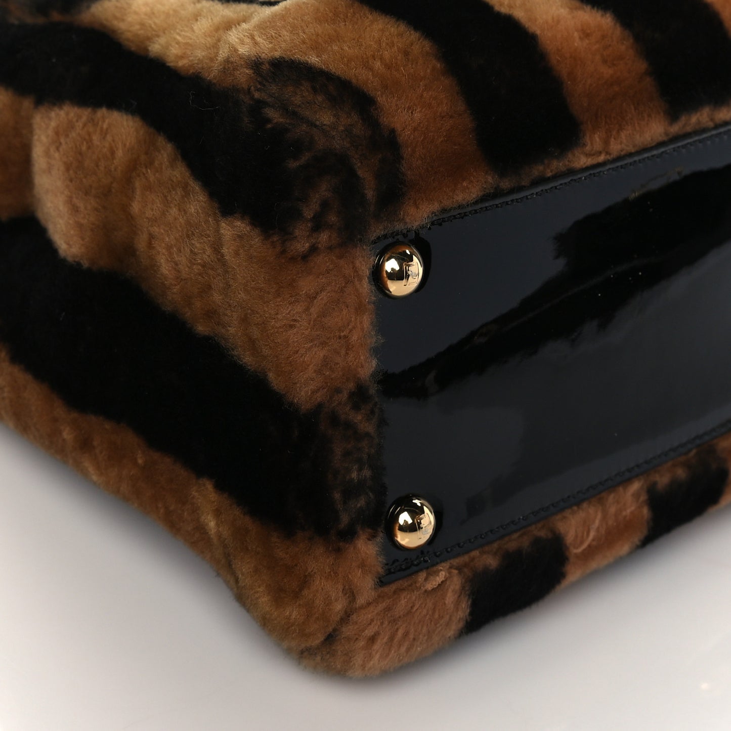 Shearling Vitello Vernice Mou Pequin Striped Medium Peekaboo Iconic Satchel Tobacco Black