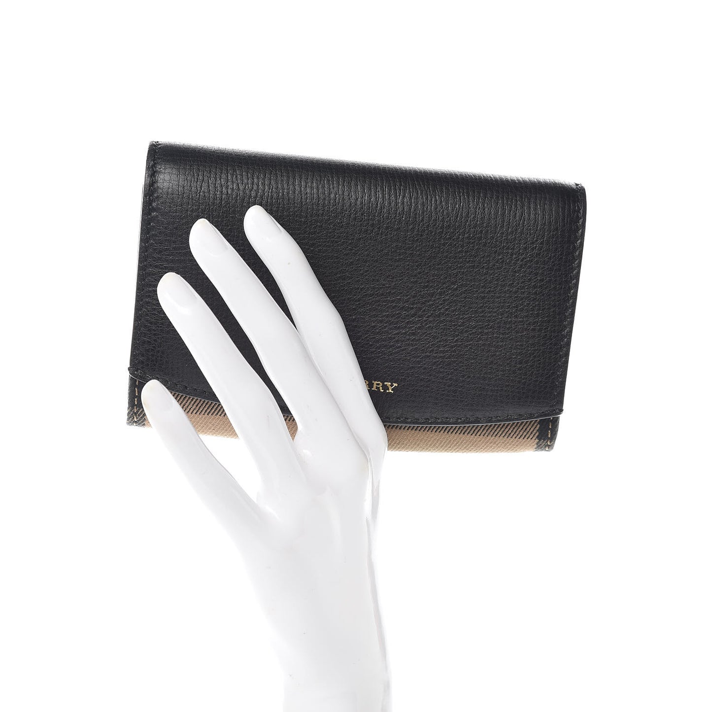 Grainy Calfskin House Check Wellington Wallet Mahogany Black