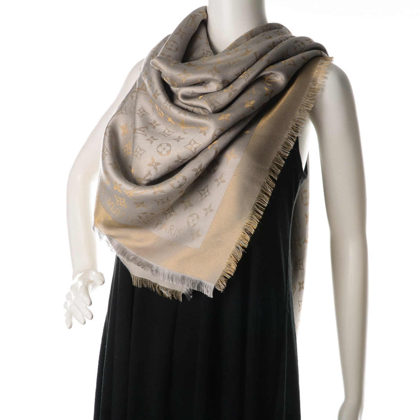 Silk Wool Monogram Shine Shawl Beige