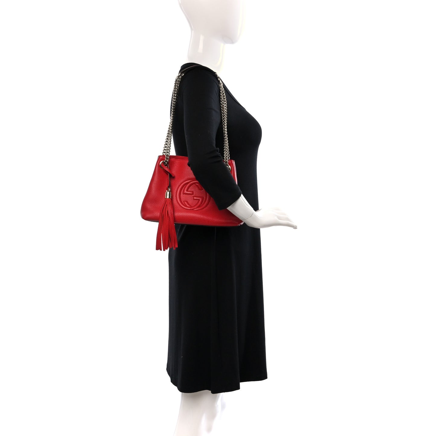 Pebbled Calfskin Small Soho Chain Shoulder Bag Tabasco Red