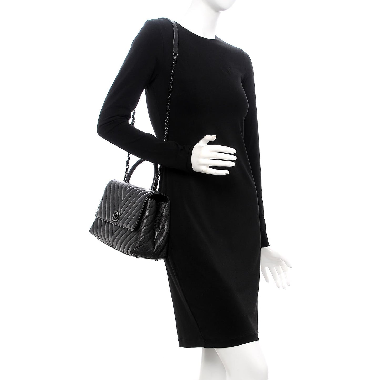 Caviar Chevron Quilted Small Coco Handle Flap So Black
