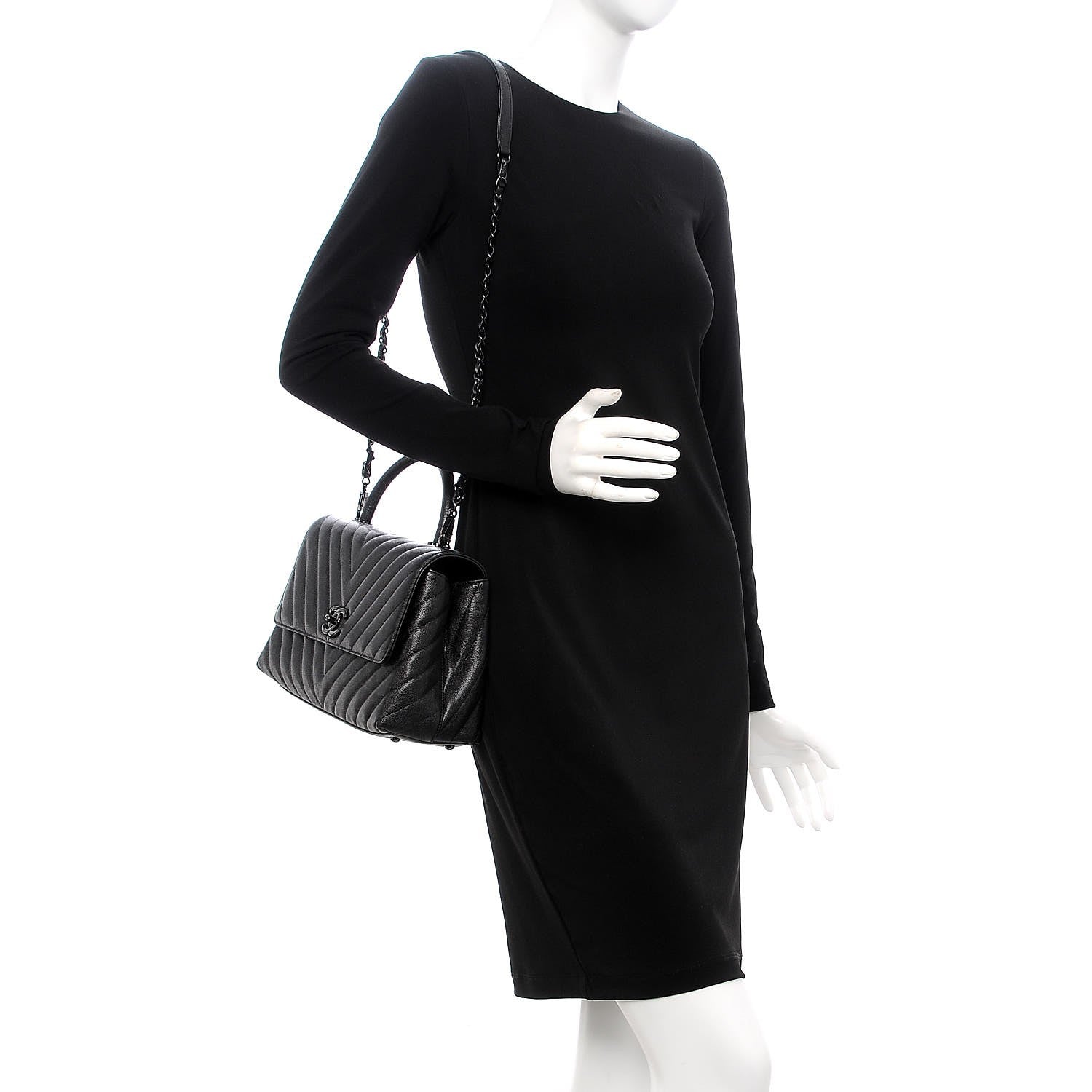 Chanel Caviar Chevron Quilted Small Coco Handle Flap So Black 2 of 8