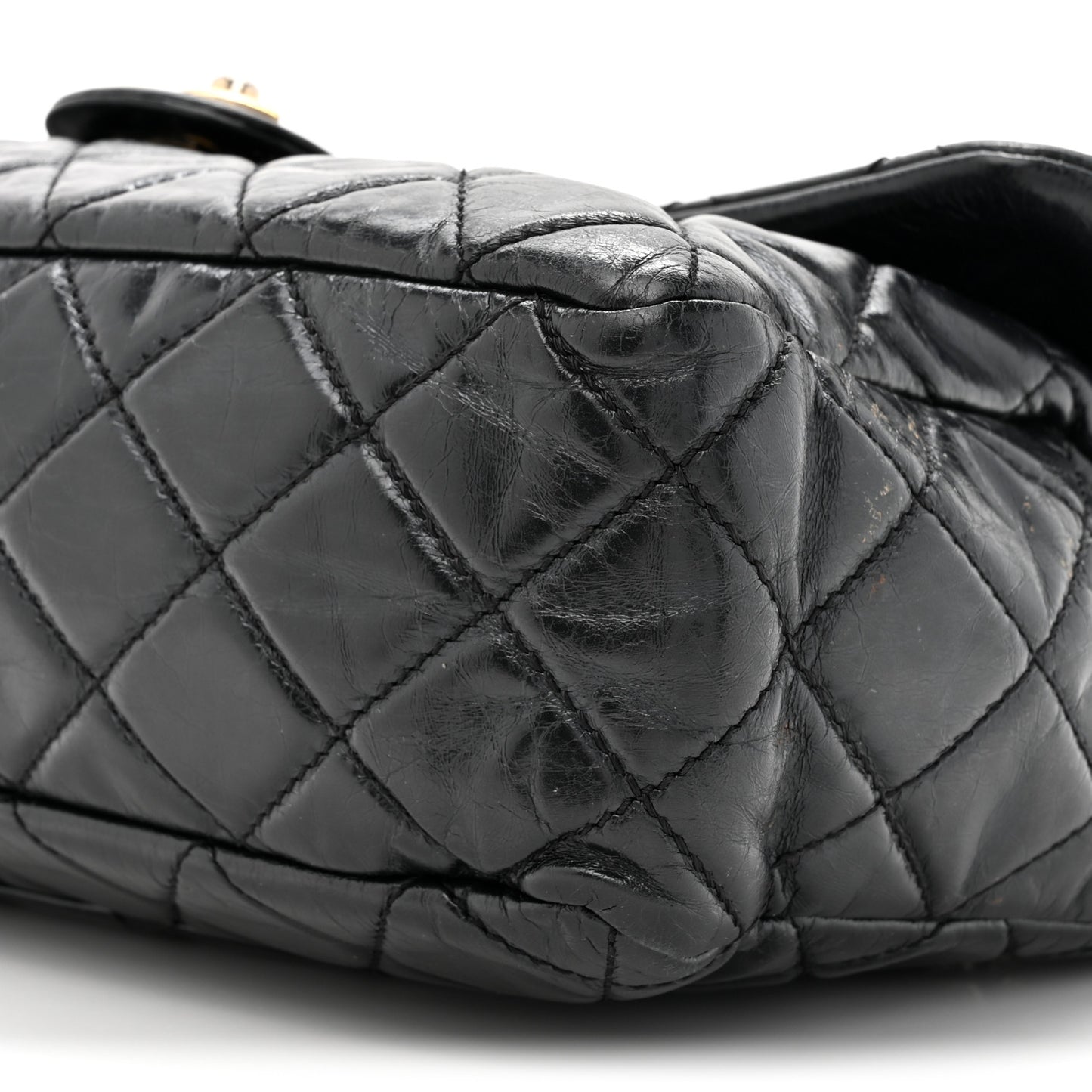 Glazed Calfskin Castle Rock Large Flap Black Burgundy