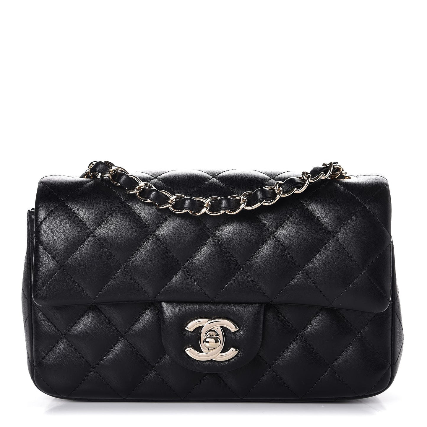 Lambskin Quilted Mini Rectangular Flap Black