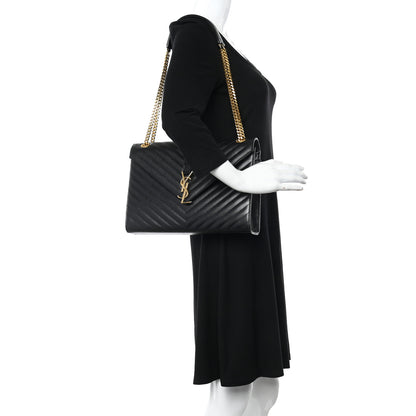 Saint Laurent Grain De Poudre Matelasse Chevron Large Monogram Satchel Black 2 of 12