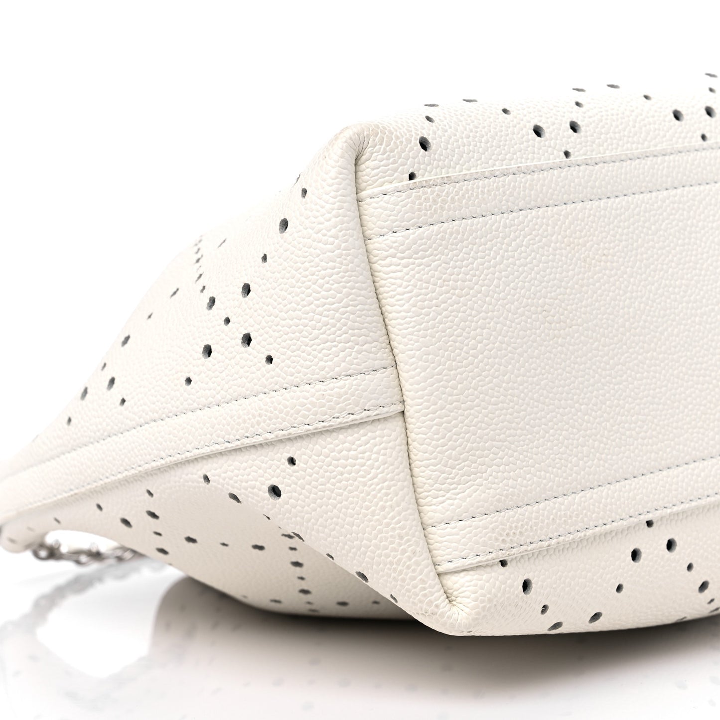 Caviar Perforated Drawstring CC Bag White