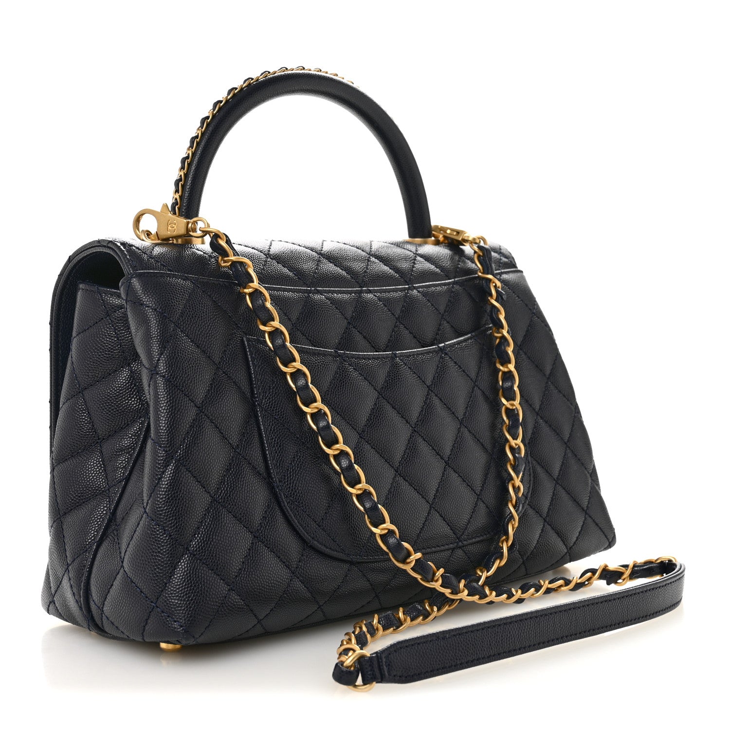 Chanel Caviar Quilted Small Coco Chain Handle Flap Navy Blue 3 of 10