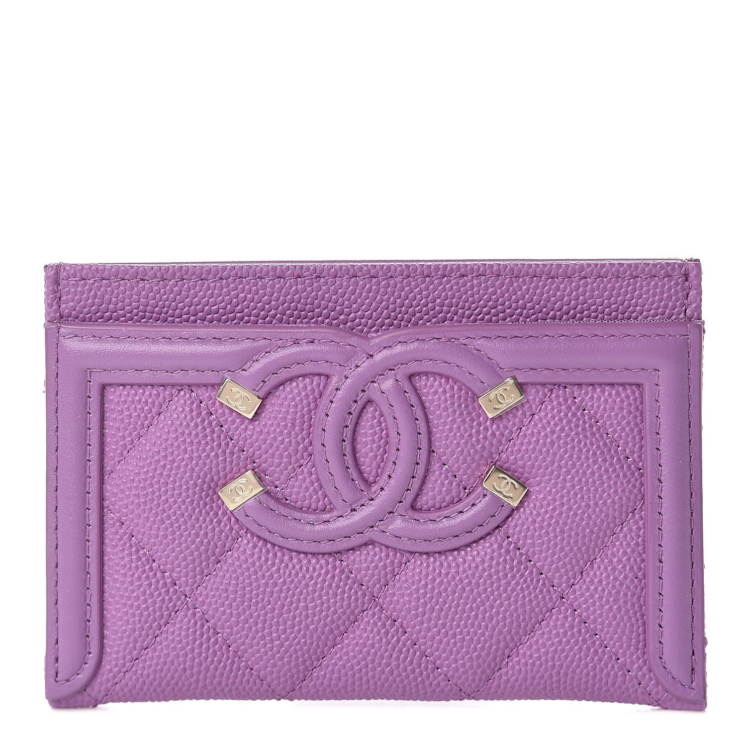 Chanel Caviar Quilted Filigree Card Holder Purple 1 of 9