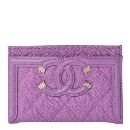 Chanel Caviar Quilted Filigree Card Holder Purple 1 of 9