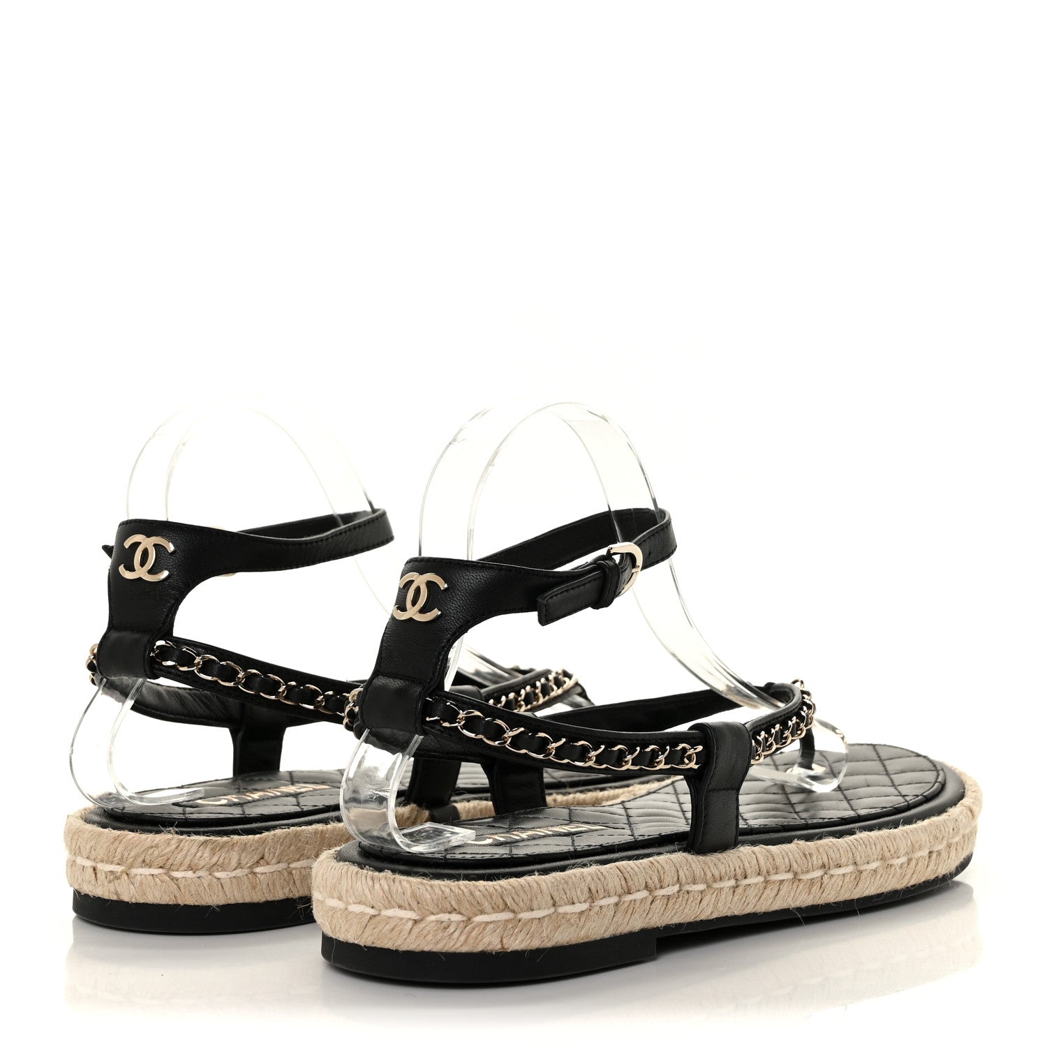 Chanel Lambskin Chain CC Thong Espadrille Sandals 41 Black 4 of 9