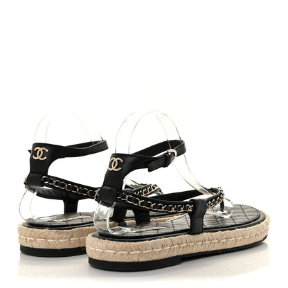 Chanel Lambskin Chain CC Thong Espadrille Sandals 41 Black 4 of 9