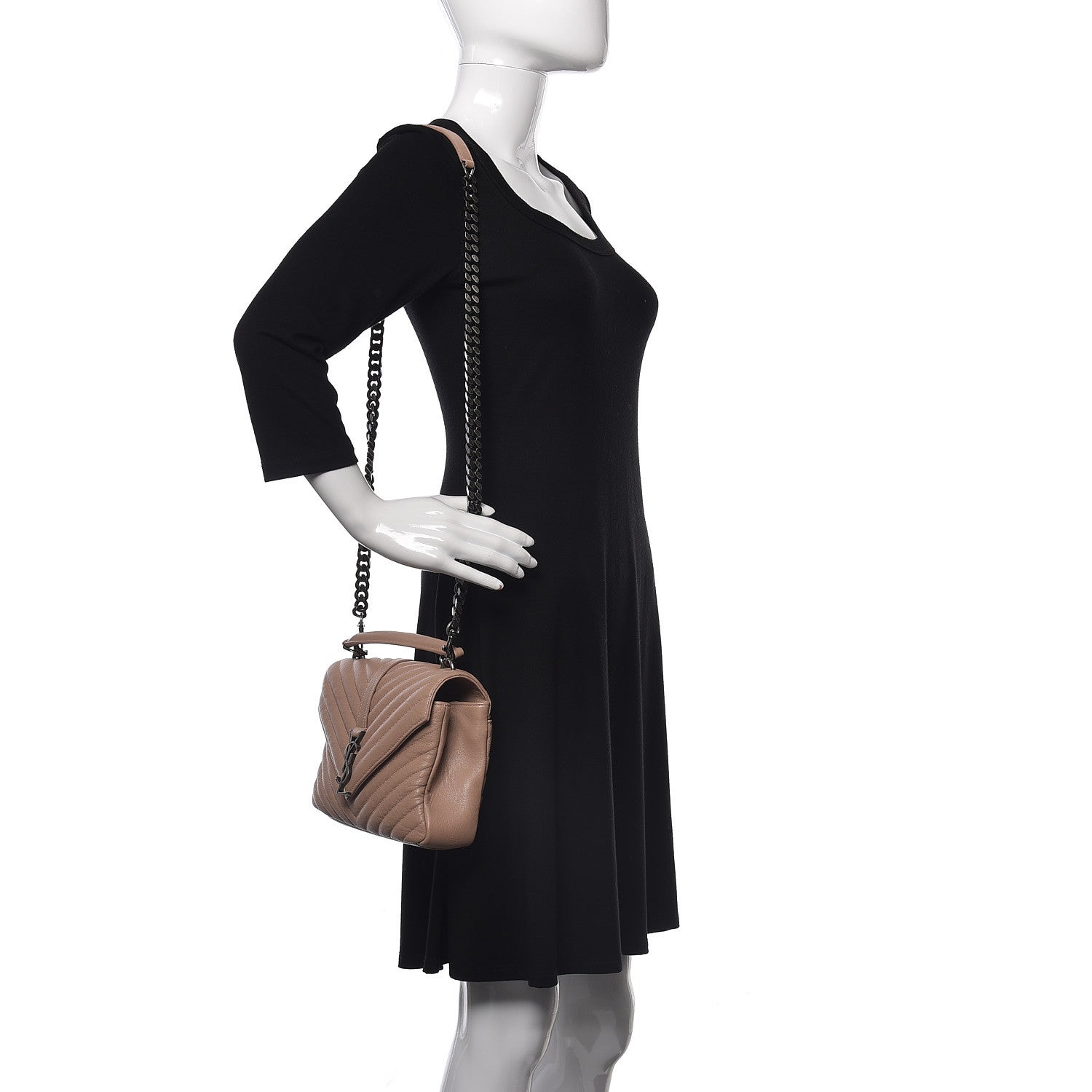 Saint Laurent Sheepskin Matelasse Chevron Monogram Medium College Bag Rose Poudre 2 of 9