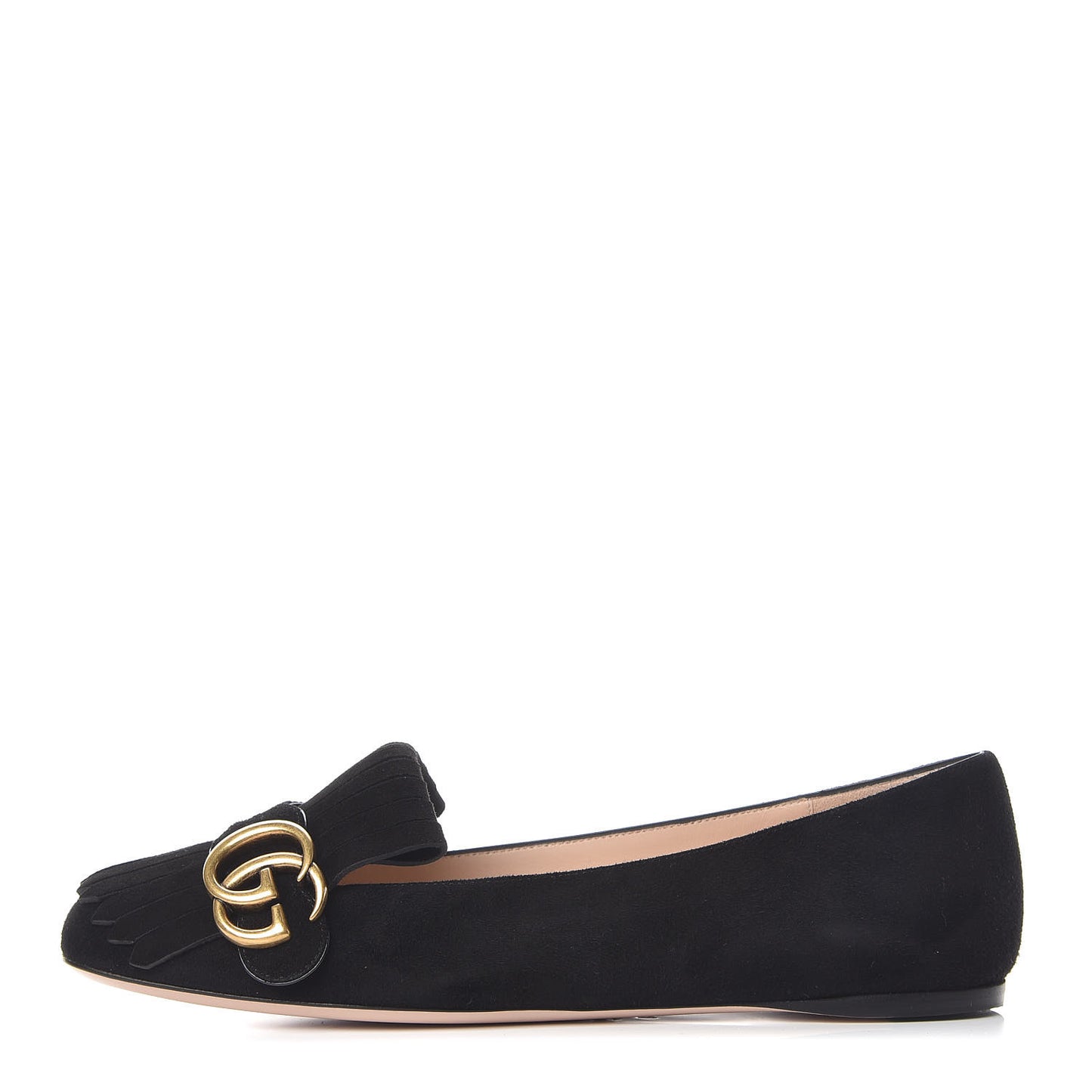 Kid Scamosciato GG Marmont Fringe Flats 38 Black