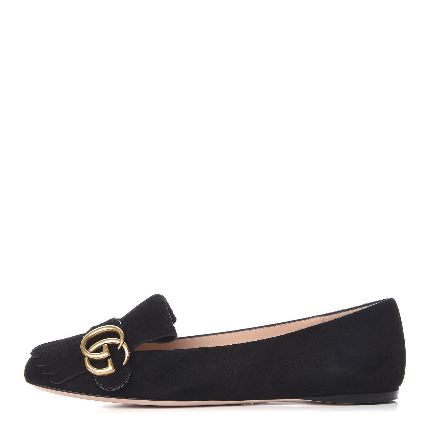 Gucci Kid Scamosciato GG Marmont Fringe Flats 38 Black 1 of 9