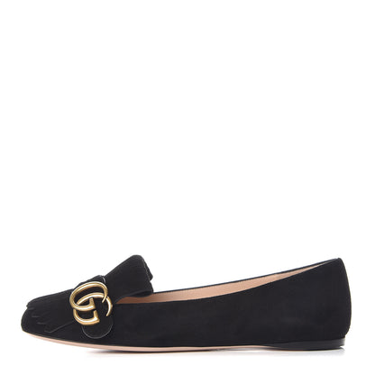 Gucci Kid Scamosciato GG Marmont Fringe Flats 38 Black 1 of 9