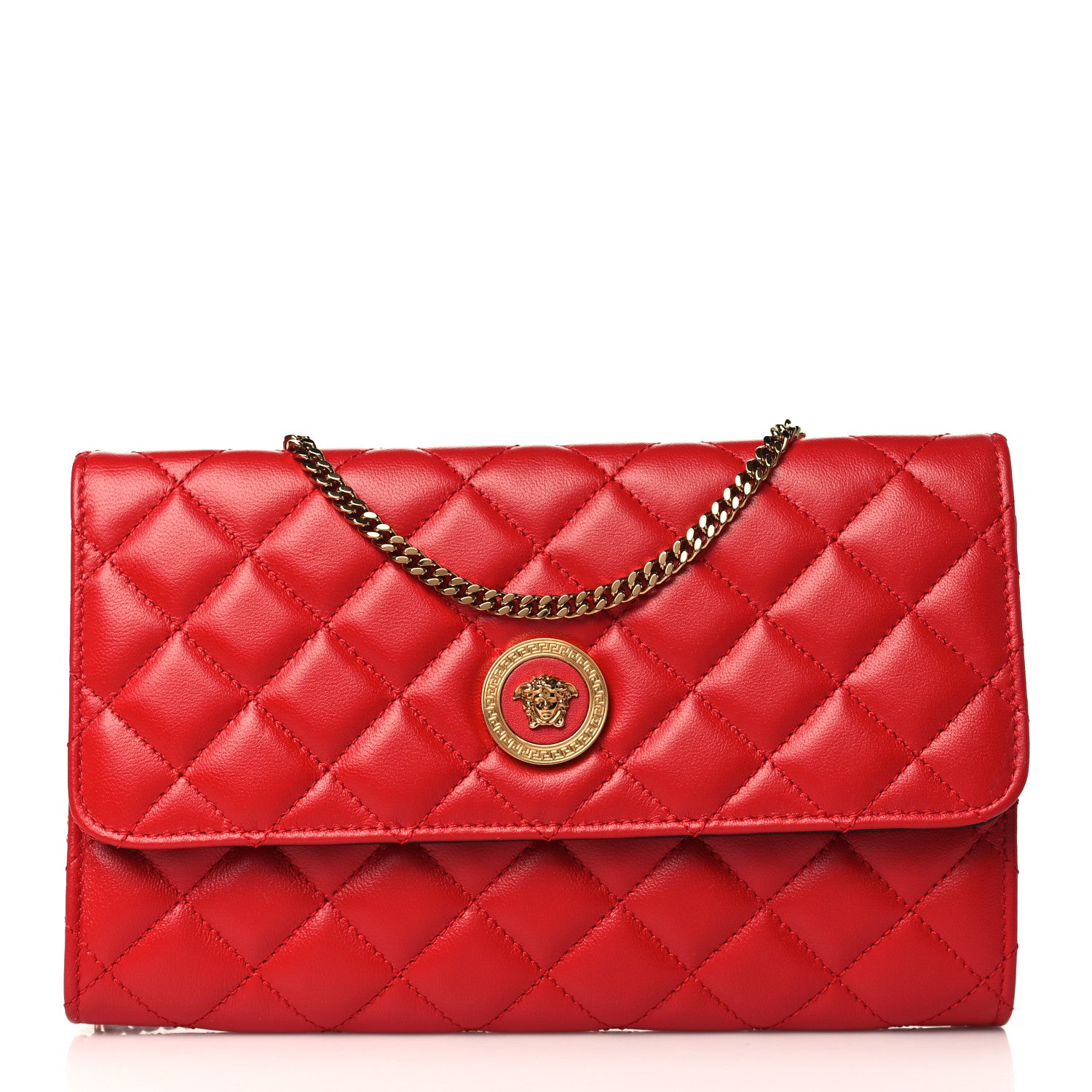 Versace Lambskin Quilted Medusa Wallet On Chain Crossbody Red 1 of 8