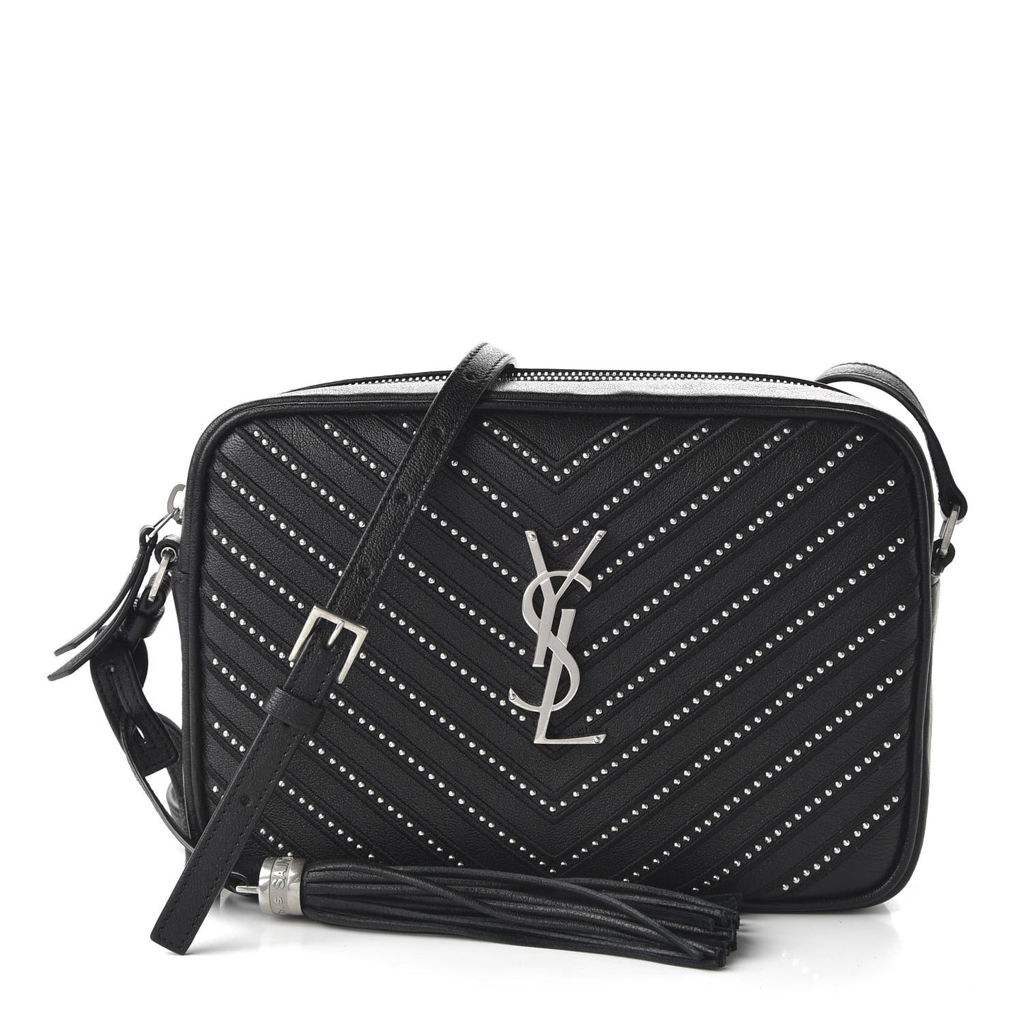 Calfskin Studded Matelasse Monogram Lou Camera Bag Black