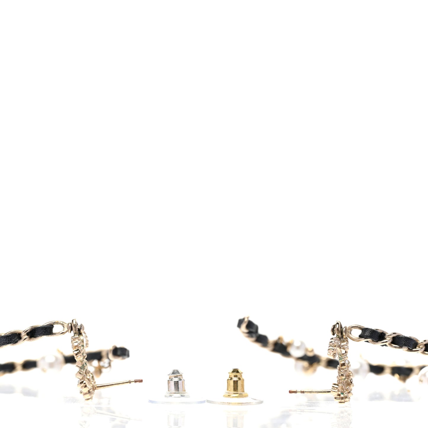 Lambskin Pearl Crystal CC Chain Hoop Earrings Gold Black