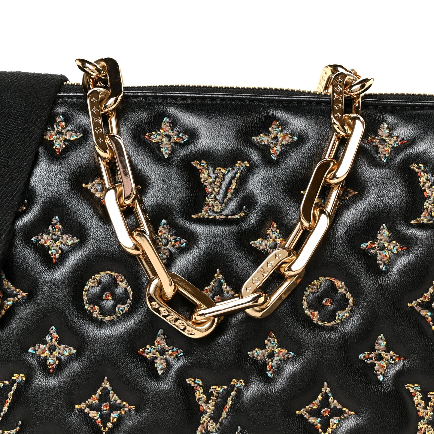 Lambskin Embossed Tweed Monogram Coussin PM Black
