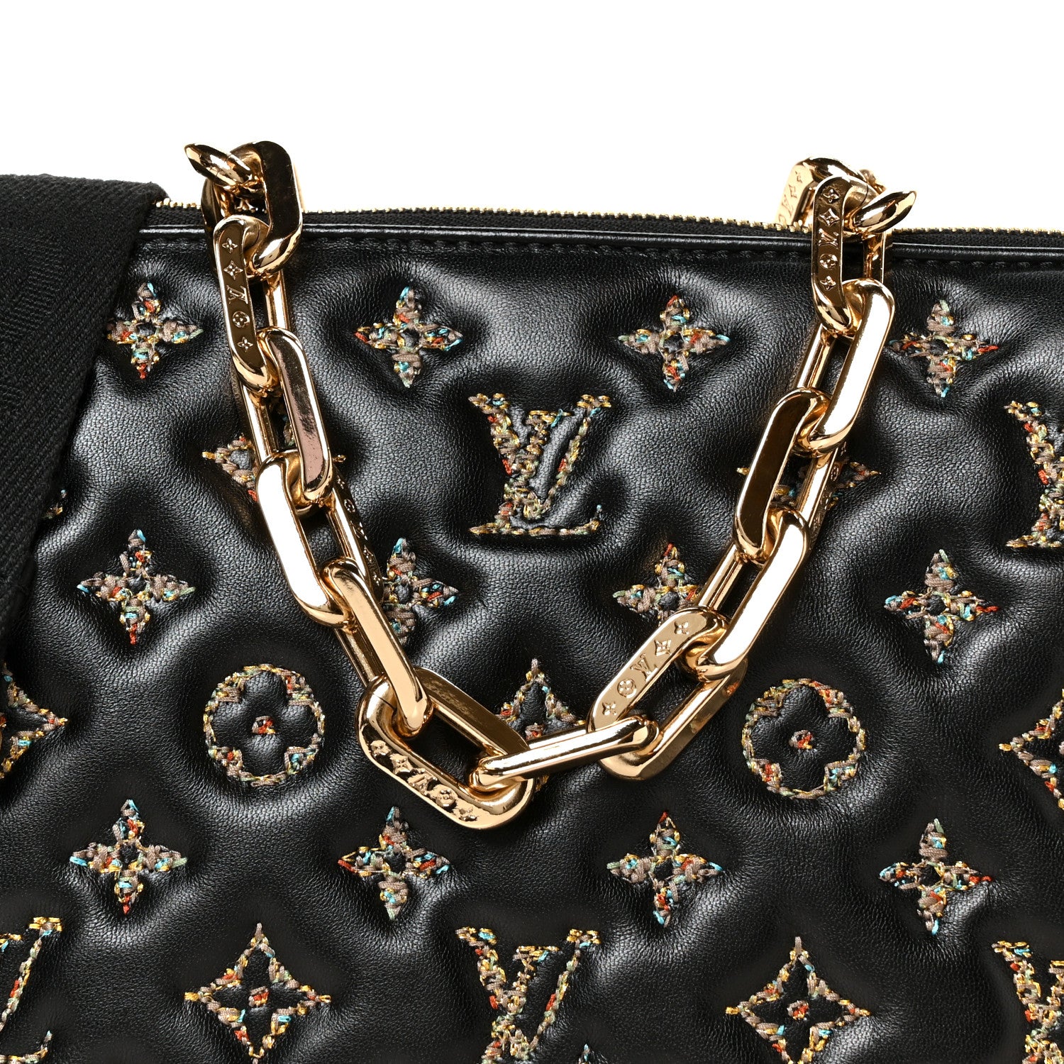 Louis Vuitton Lambskin Embossed Tweed Monogram Coussin PM Black 10 of 12
