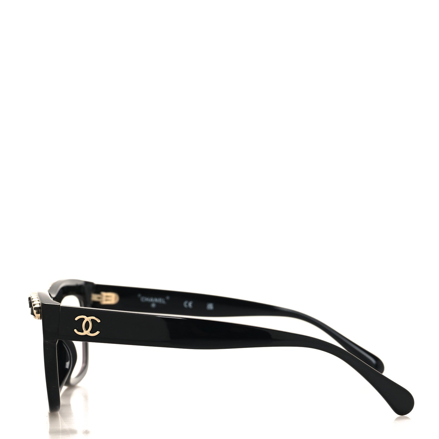 Chanel Acetate Calfskin Chain Rectangle Sunglasses 71626A Black 3 of 7