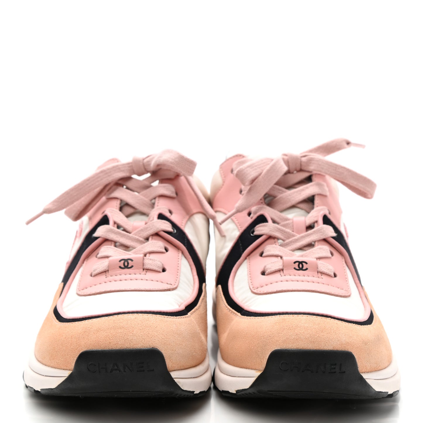 Nylon Lambskin Suede Calfskin CC Sneakers 40 Pink White Black