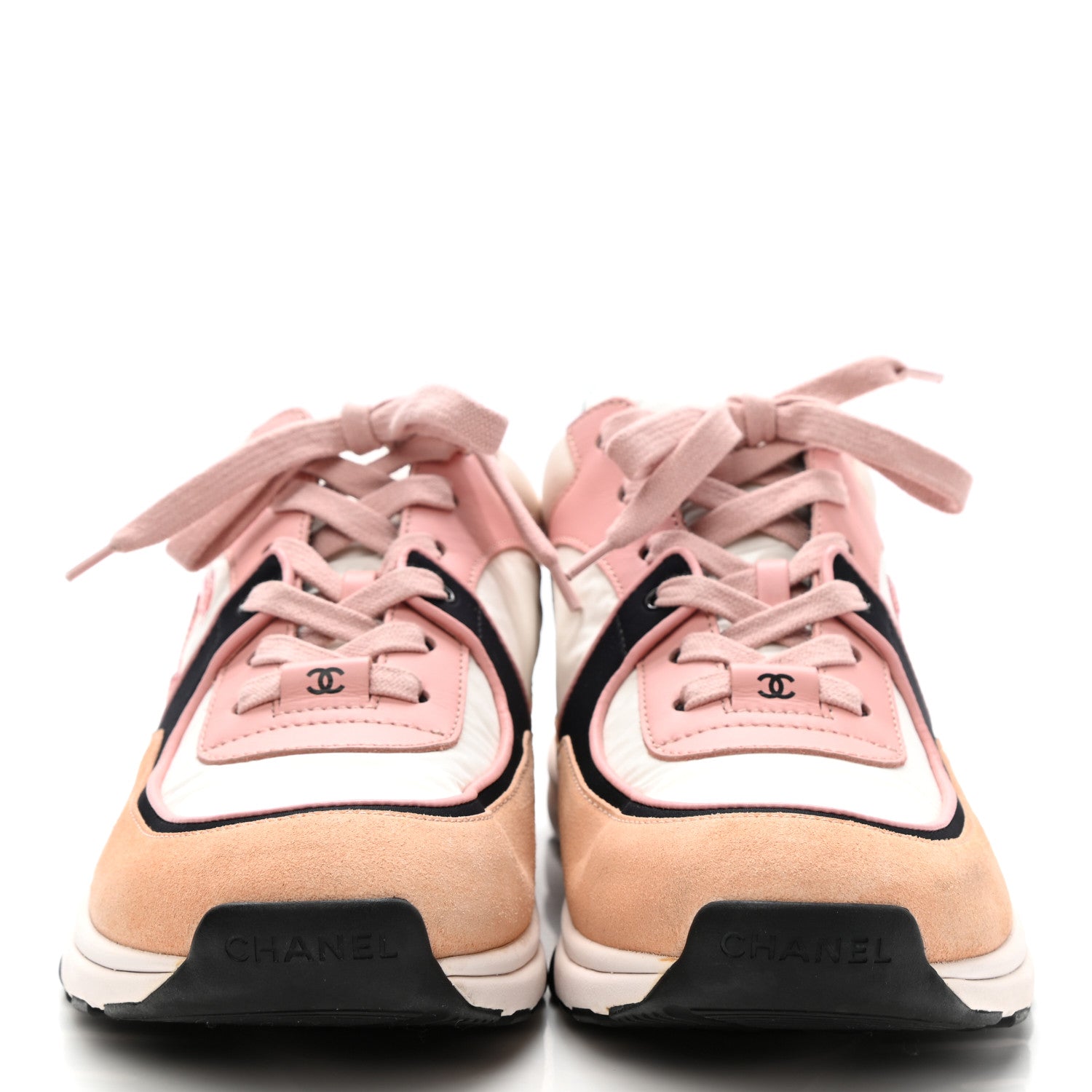 Chanel Nylon Lambskin Suede Calfskin CC Sneakers 40 Pink White Black 2 of 8
