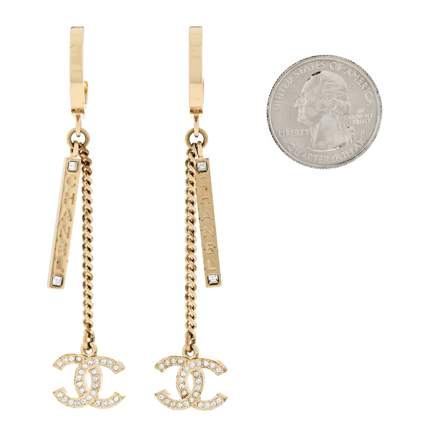 Crystal Lock Symbols Logo CC Chain Drop Earrings Gold