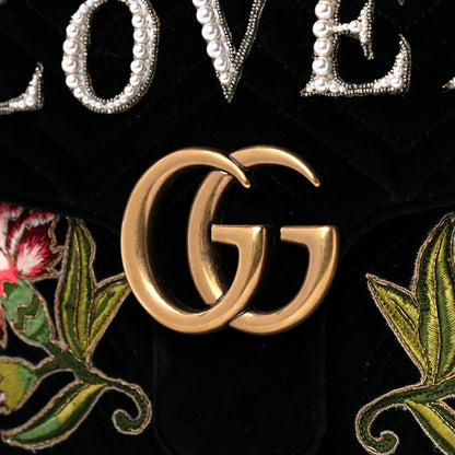 Gucci Velvet Matelasse Loved Embroidered Medium GG Marmont Shoulder Bag Black 13 of 17