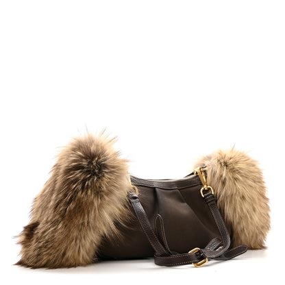 Prada Fox Fur Jacquard Logo Hand Muff Hobo Corda Bruciato 3 of 15