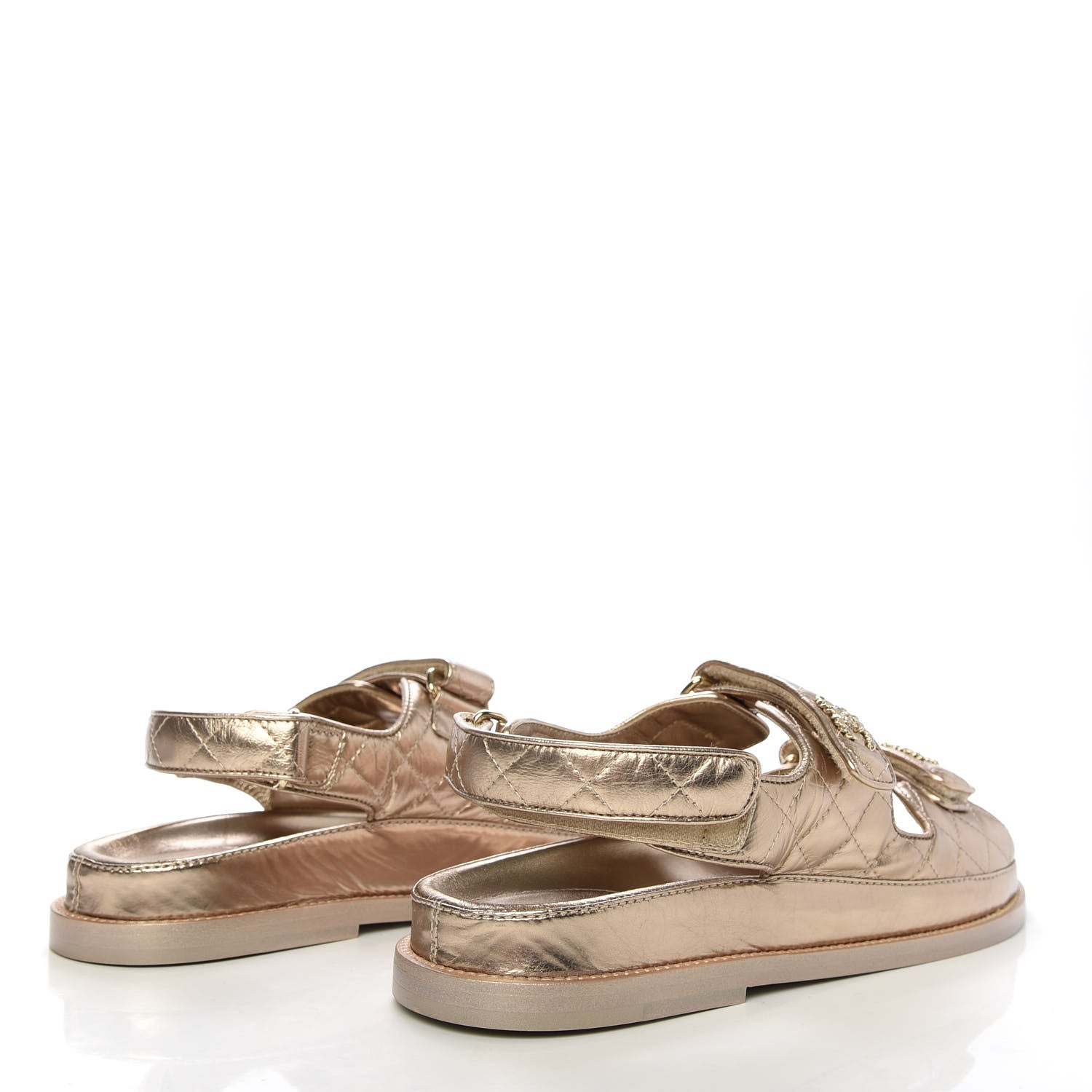 Chanel Iridescent Lambskin Quilted Velcro Dad Sandals 39.5 Light Bronze 4 of 10