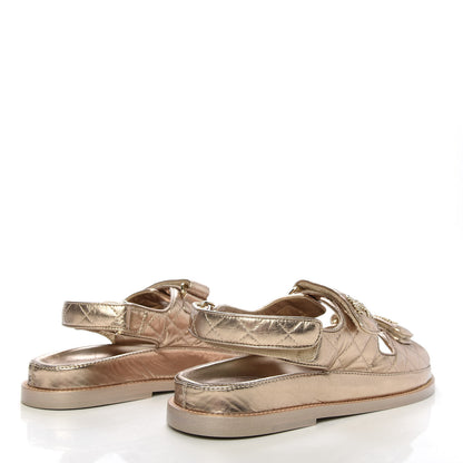 Chanel Iridescent Lambskin Quilted Velcro Dad Sandals 39.5 Light Bronze 4 of 10