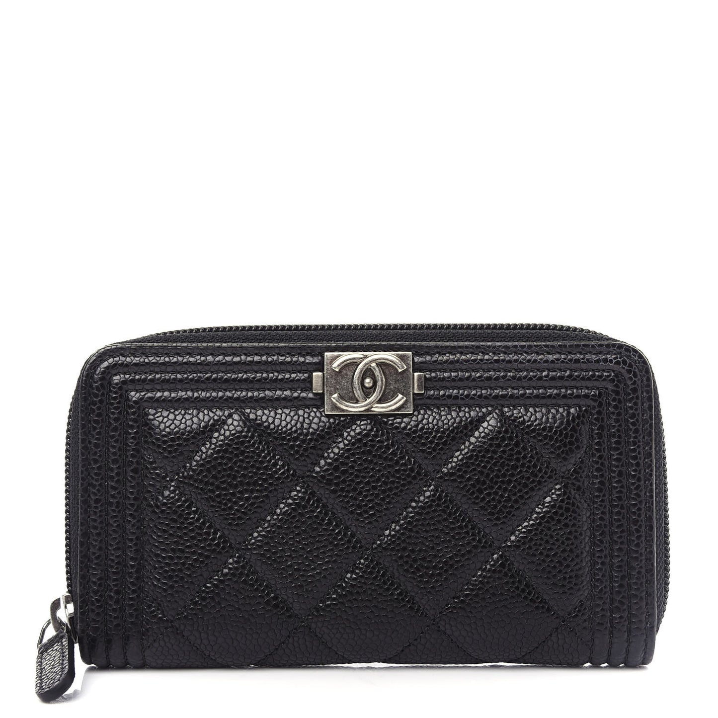 Caviar Quilted Small Boy Zip Around Wallet Black