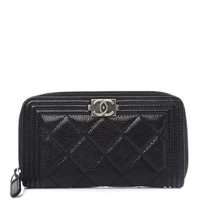 Chanel Caviar Quilted Small Boy Zip Around Wallet Black 1 of 9