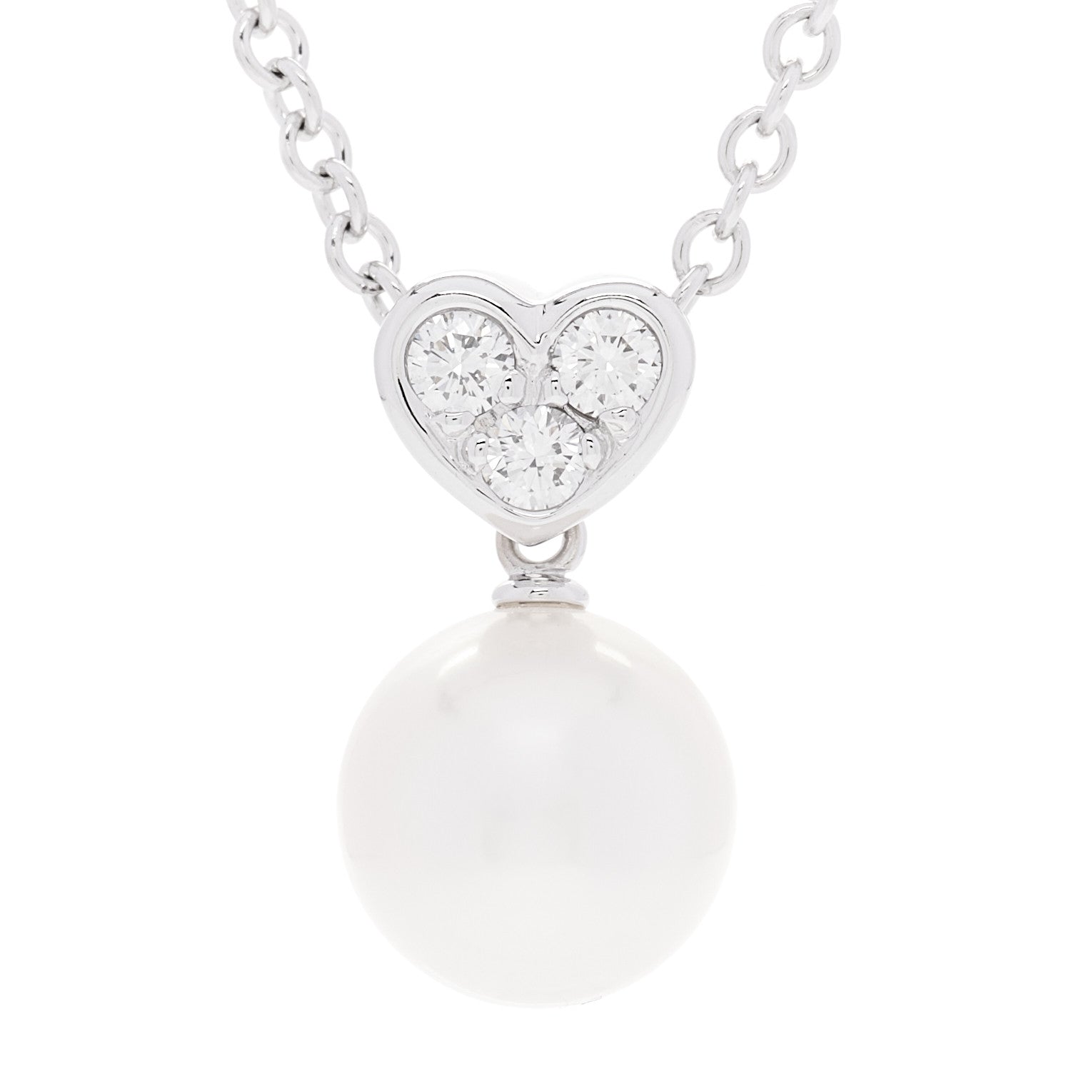 Mikimoto 18K White Gold Diamond Akoya Cultured Pearl 8mm Heart Drop Pendant Necklace 4 of 6