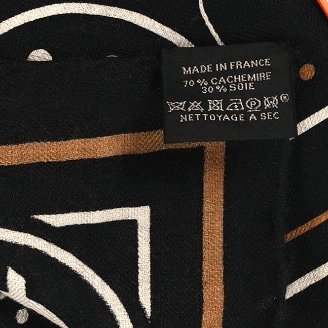 Hermes Cashmere Silk La Promenade du Matin Bandana Shawl 140 Black Noisette Gold 3 of 4