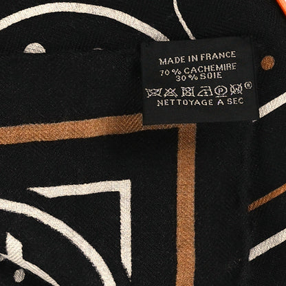 Hermes Cashmere Silk La Promenade du Matin Bandana Shawl 140 Black Noisette Gold 3 of 4