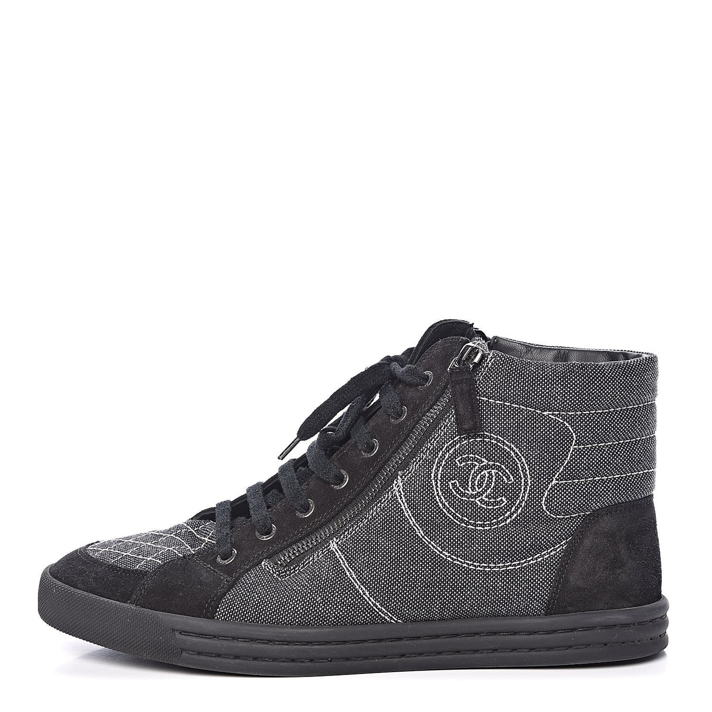 Toile Suede Calfskin CC High Top Sneakers 40 Dark Grey