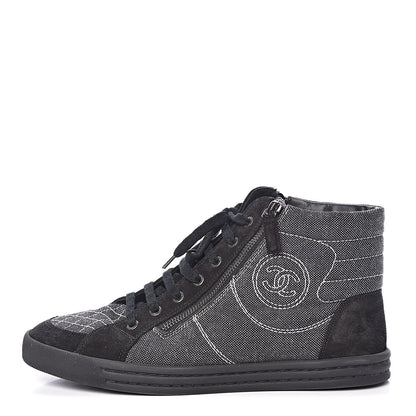Chanel Toile Suede Calfskin CC High Top Sneakers 40 Dark Grey 1 of 11