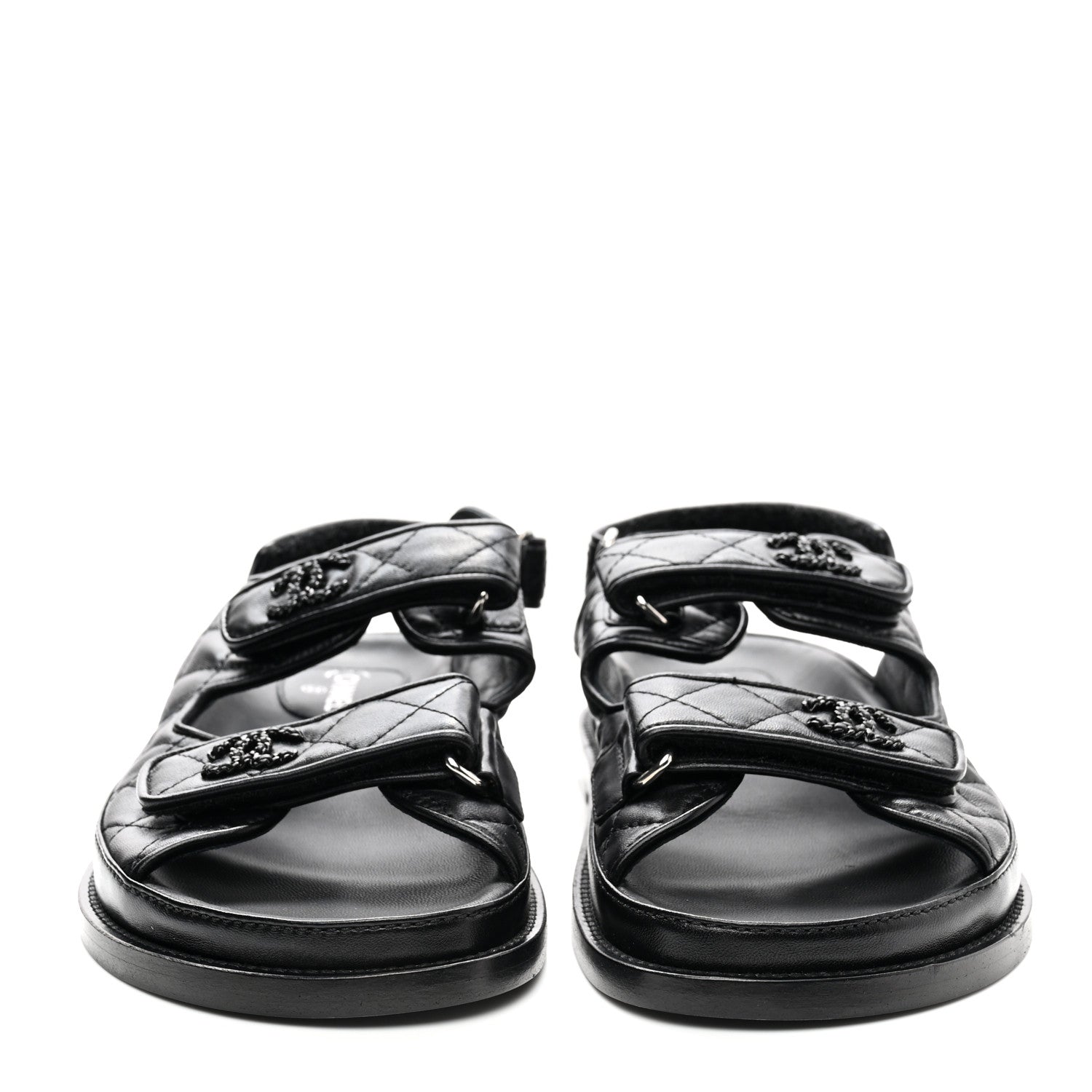 Chanel Lambskin Velcro Dad Sandals 38 Black 2 of 10