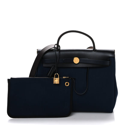 Hermes Military Toile Vache Hunter Herbag Zip Retourne 31 PM Bleu Indigo Black 3 of 11