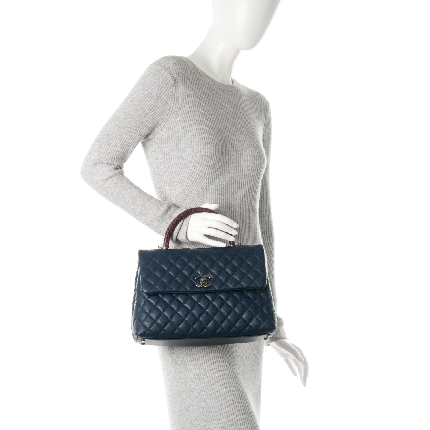 Chanel Caviar Lizard Quilted Medium Coco Handle Flap Navy 3 of 8