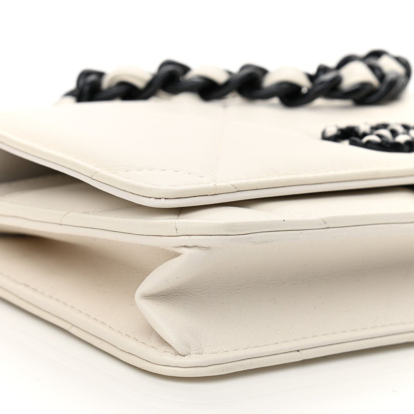 Glossy Calfskin Quilted Chanel 19 Wallet On Chain WOC White Black