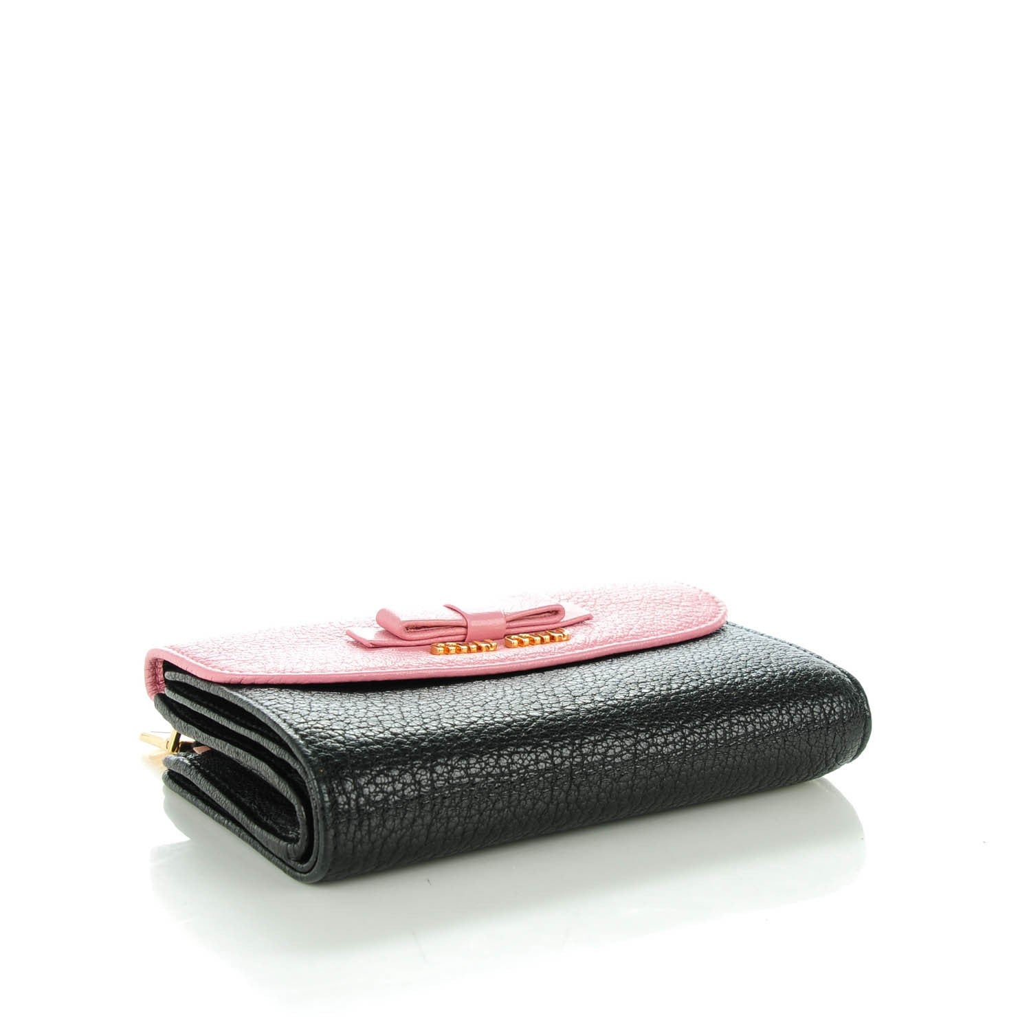 Miu Miu Goatskin Madras Bi-Color Bi-Fold Wallet Rosa Nero 4 of 7