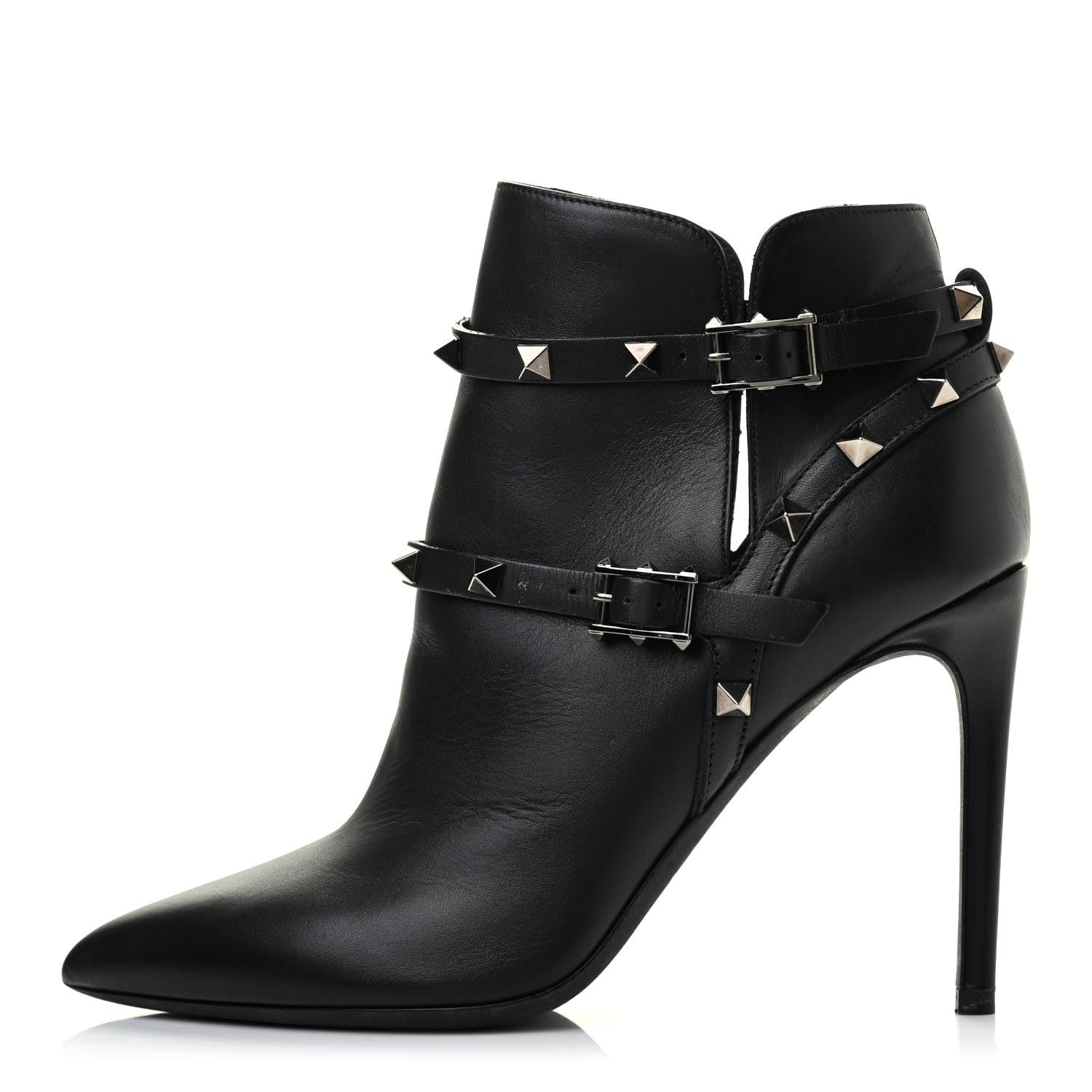 Valentino Garavani Calfskin Rockstud Double Buckle 100mm Ankle Boots 37 Black 1 of 4