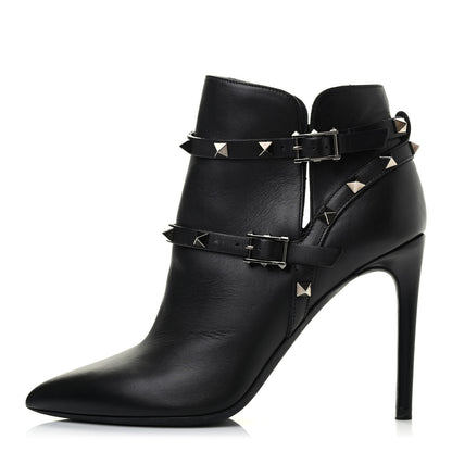 Valentino Garavani Calfskin Rockstud Double Buckle 100mm Ankle Boots 37 Black 1 of 4